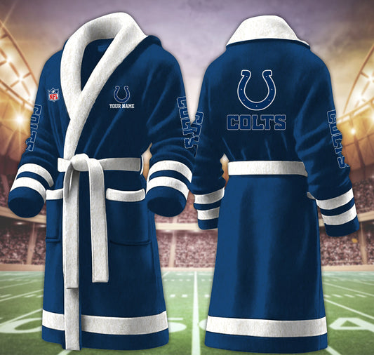 [TOUCHDOWN DEAL] NEW CUSTOMIZED NFL17 IDC INDIANAPOLIS COLTS MULTICOLOR FLEECE BATHROBE