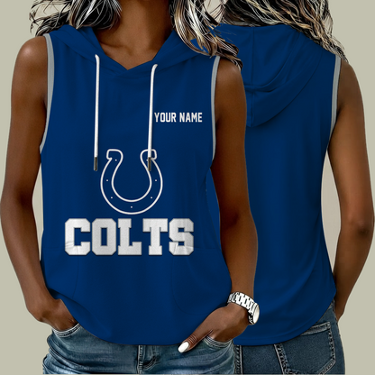 [TOUCHDOWN DEAL] NEW CUSTOMIZED NFL17 IDC INDIANAPOLIS COLTS WOMEN'S SLEEVELESS HOODED POCKET TANK TOP