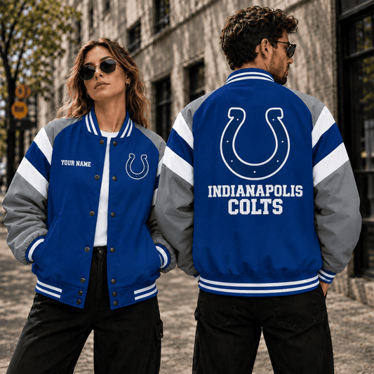 [TOUCHDOWN DEAL] NEW CUSTOMIZED NFL17 IDC INDIANAPOLIS COLTS SATIN VARSITY & BASEBALL JACKET