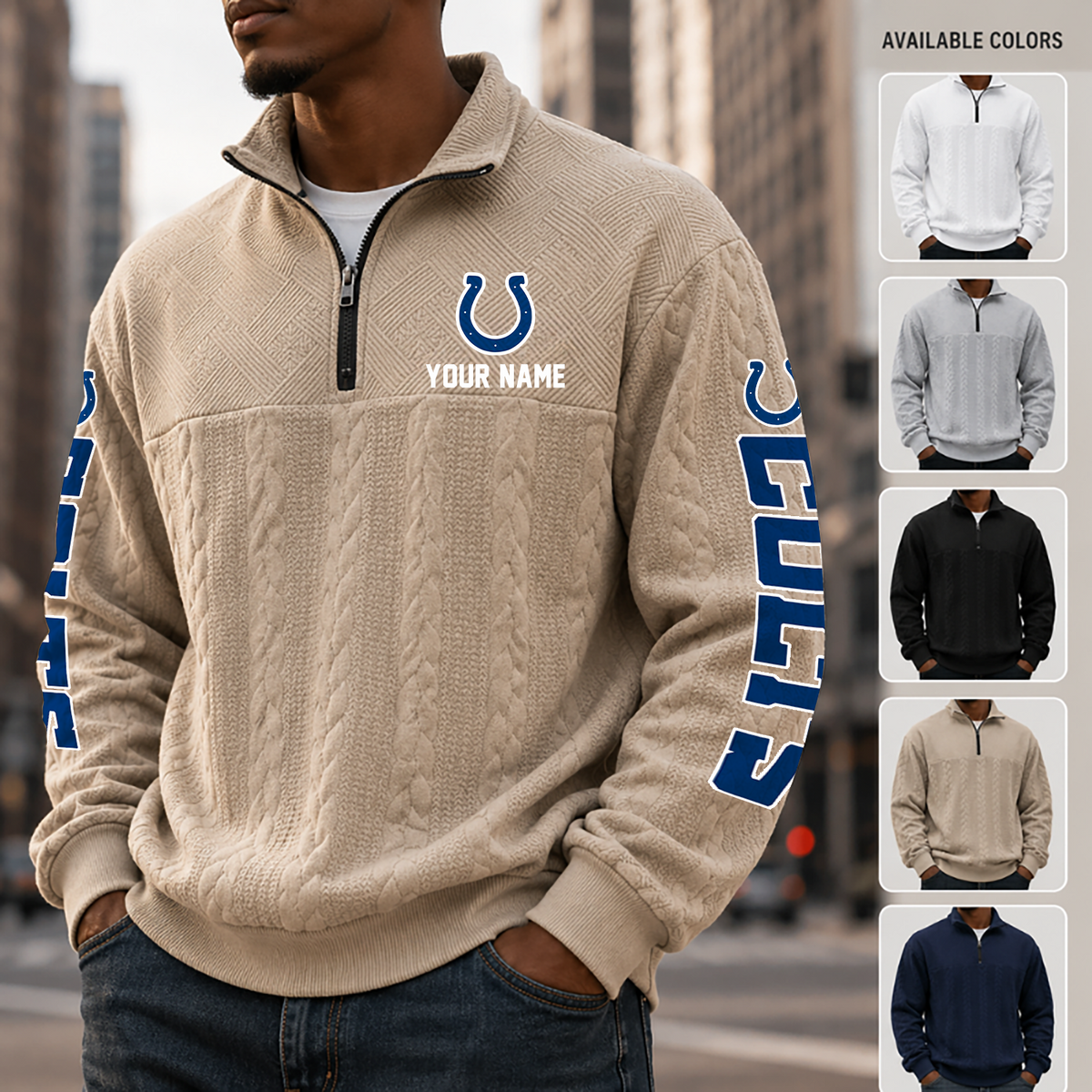 [TOUCHDOWN DEAL] NEW CUSTOMIZED NFL17 IDC INDIANAPOLIS COLTS MULTICOLOR QUARTER-ZIP SWEATSHIRT