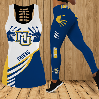[SLAM DUNK DEAL] NEW CUSTOMIZED NCAA MAM17 MGE MARQUETTE GOLDEN EAGLES STRAPPY HOLLOW TANK TOP & LEGGINGS SET