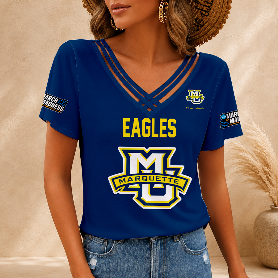 [SLAM DUNK DEAL] NEW CUSTOMIZED NCAA MAM17 MGE MARQUETTE GOLDEN EAGLES V-NECK SHIRT