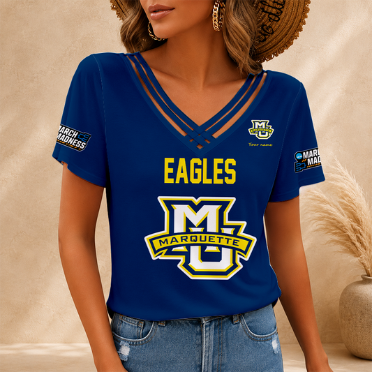 [SLAM DUNK DEAL] NEW CUSTOMIZED NCAA MAM17 MGE MARQUETTE GOLDEN EAGLES V-NECK SHIRT