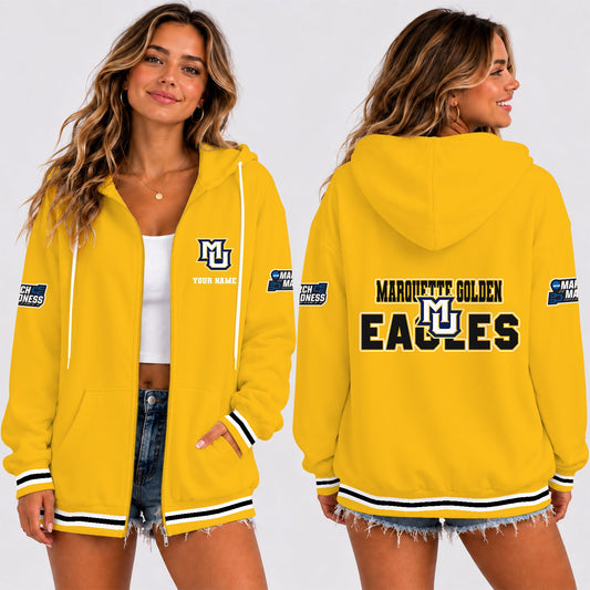 [SLAM DUNK DEAL] NEW CUSTOMIZED NCAA MAM17 MGE MARQUETTE GOLDEN EAGLES STRAPPY ZIP HOODIE