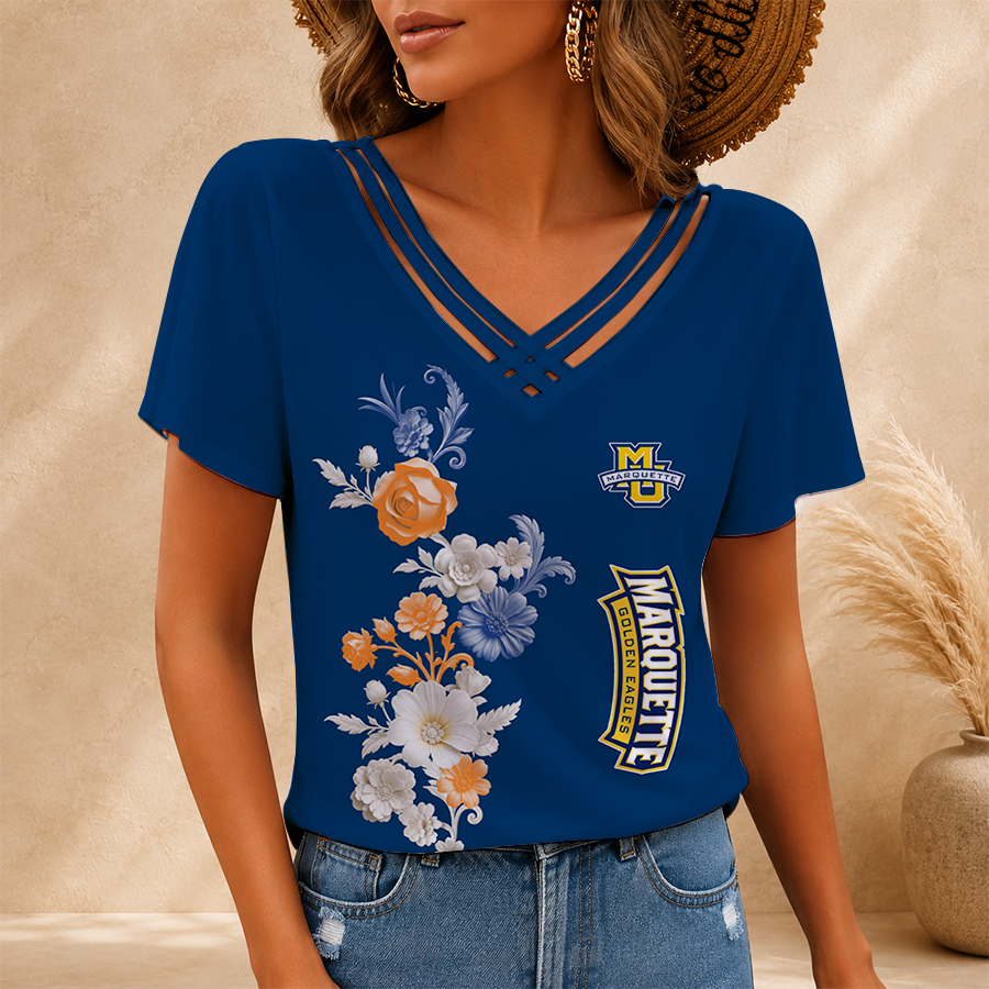 [SLAM DUNK DEAL] NEW CUSTOMIZED NCAA MAM17 MGE MARQUETTE GOLDEN EAGLES V-NECK SHIRT