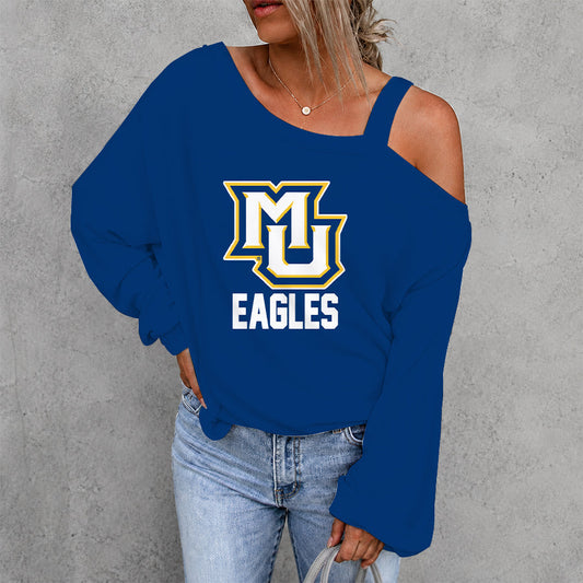 [SLAM DUNK DEAL] NEW CUSTOMIZED NCAA MAM17 MGE MARQUETTE GOLDEN EAGLES WOMEN'S OFF-SHOULDER LONG SLEEVE SHIRT