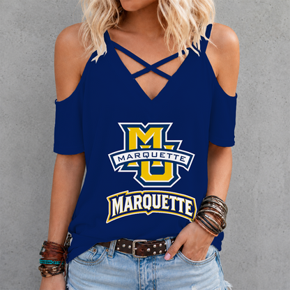[SLAM DUNK DEAL] NEW CUSTOMIZED NCAA MAM17 MGE MARQUETTE GOLDEN EAGLES CRISS CROSS V-NECK TOP
