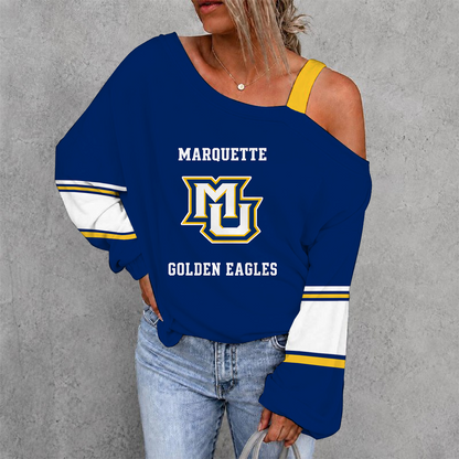 [SLAM DUNK DEAL] NEW CUSTOMIZED NCAA MAM17 MGE MARQUETTE GOLDEN EAGLES WOMEN'S OFF-SHOULDER LONG SLEEVE SHIRT