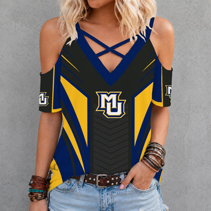 [SLAM DUNK DEAL] NEW CUSTOMIZED NCAA MAM17 MGE MARQUETTE GOLDEN EAGLES CRISS CROSS V-NECK TOP
