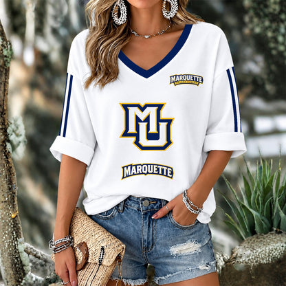 [SLAM DUNK DEAL] NEW CUSTOMIZED NCAA MAM17 MGE MARQUETTE GOLDEN EAGLES WOMEN'S V-NECK LONG SLEEVE SHIRT