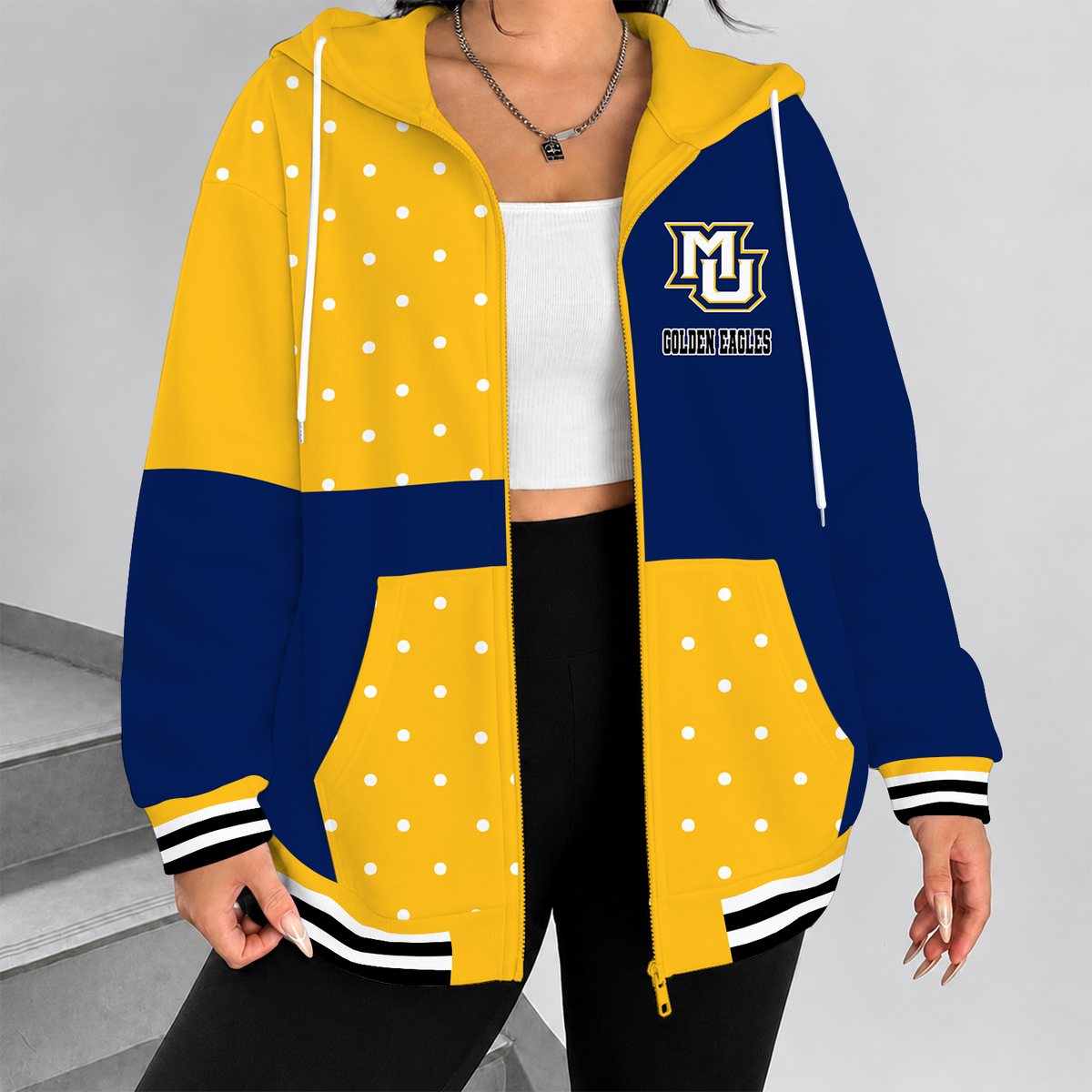 [SLAM DUNK DEAL] NEW CUSTOMIZED NCAA MAM17 MGE MARQUETTE GOLDEN EAGLES STRAPPY ZIP HOODIE