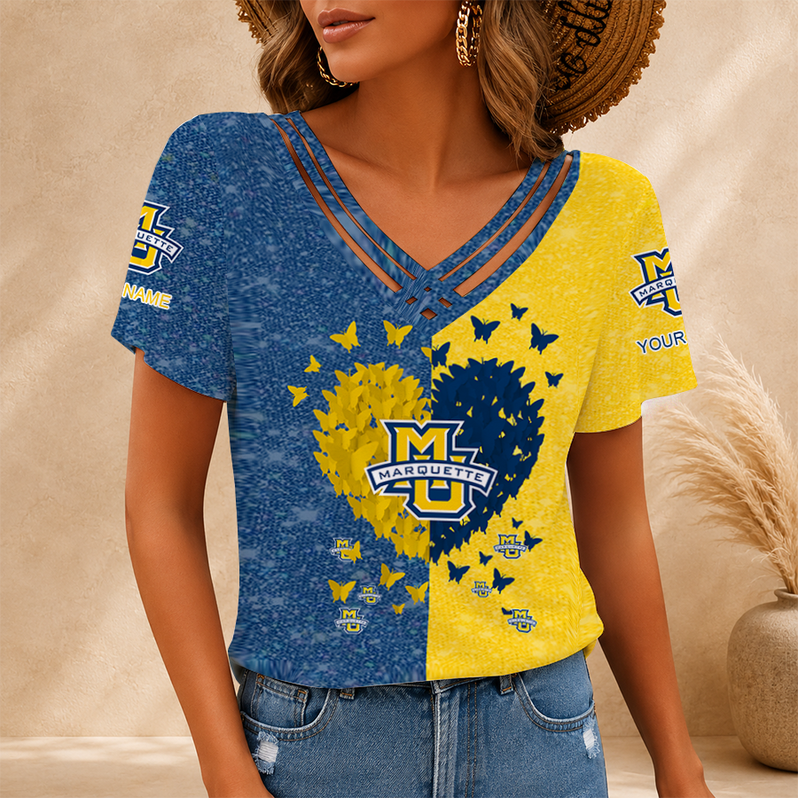 [SLAM DUNK DEAL] NEW CUSTOMIZED NCAA MAM17 MGE MARQUETTE GOLDEN EAGLES V-NECK SHIRT