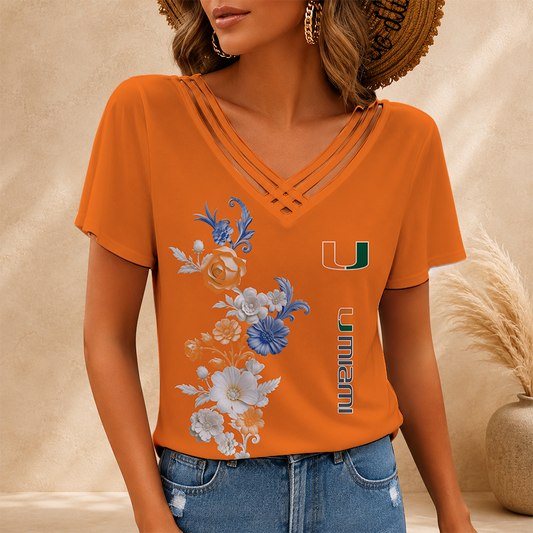 [TOUCHDOWN DEAL] NEW CUSTOMIZED NCAA FBS17 MIH MIAMI HURRICANES V-NECK SHIRT
