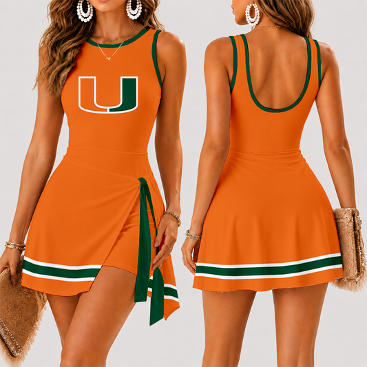 [TOUCHDOWN DEAL] NEW CUSTOMIZED NCAA FBS17 MIH MIAMI HURRICANES WOMEN'S SUMMER SKORT DRESS