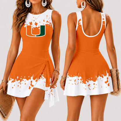 [TOUCHDOWN DEAL] NEW CUSTOMIZED NCAA FBS17 MIH MIAMI HURRICANES WOMEN'S SUMMER SKORT DRESS