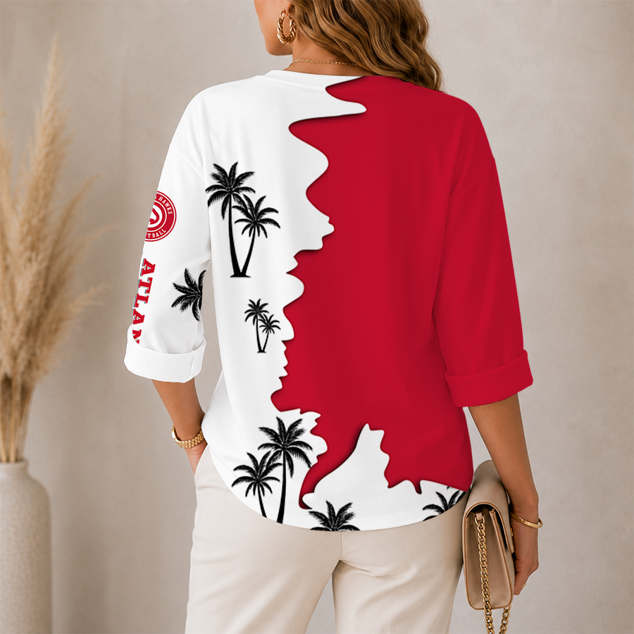 [HOT DEAL] NEW CUSTOMIZED NBA17 AHA ATLANTA HAWKS WOMEN'S V-NECK LONG SLEEVE SHIRT
