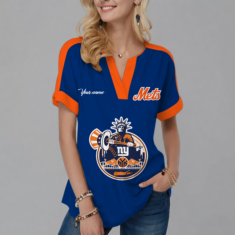 [HOMERUN DEAL] NEW CUSTOMIZED MLB17 NYM NEW YORK METS V-NECK FEMALE SHIRT