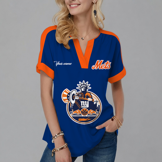 [HOMERUN DEAL] NEW CUSTOMIZED MLB17 NYM NEW YORK METS V-NECK FEMALE SHIRT