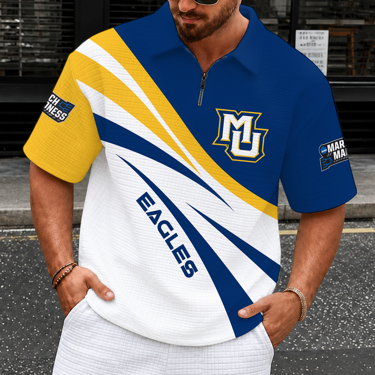 [SLAM DUNK DEAL] NEW CUSTOMIZED NCAA MAM17 MGE MARQUETTE GOLDEN EAGLES QUARTER-ZIP POLO SHIRT