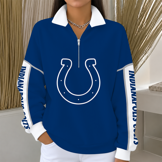 [TOUCHDOWN DEAL] NEW CUSTOMIZED NFL17 IDC INDIANAPOLIS COLTS QUARTER ZIP RIBBED SWEATER