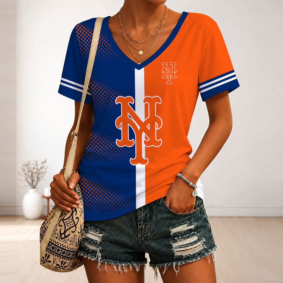 [HOMERUN DEAL] NEW CUSTOMIZED MLB17 NYM NEW YORK METS V-NECK FEMALE SHIRT