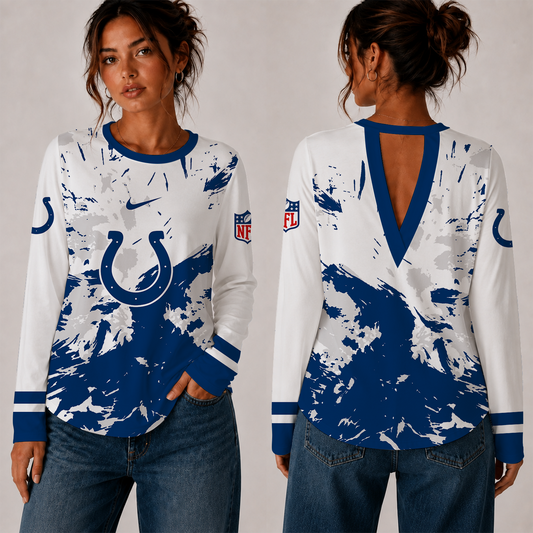 [TOUCHDOWN DEAL] NEW CUSTOMIZED NFL17 IDC INDIANAPOLIS COLTS WOMEN'S BACK V-CUT LONG-SLEEVE SHIRT