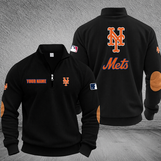 [HOMERUN DEAL] NEW CUSTOMIZED MLB17 NYM NEW YORK METS MULTICOLOR STRIPED QUATER ZIP SWEATSHIRT