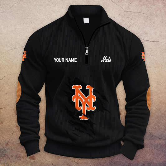 [HOMERUN DEAL] NEW CUSTOMIZED MLB17 NYM NEW YORK METS MULTICOLOR STRIPED QUATER ZIP SWEATSHIRT