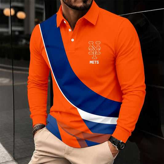 [HOMERUN DEAL] NEW CUSTOMIZED MLB17 NYM NEW YORK METS MEN'S LONG SLEEVE POLO