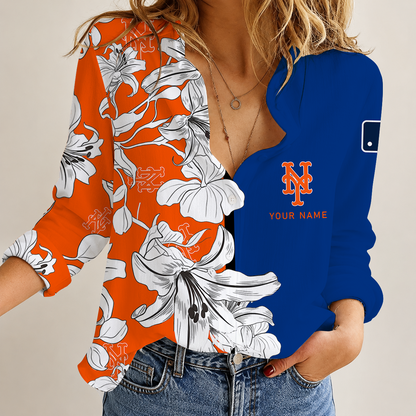 [HOMERUN DEAL] NEW CUSTOMIZED MLB17 NYM NEW YORK METS WOMEN CASUAL SHIRT