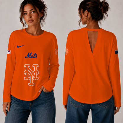 [HOMERUN DEAL] NEW CUSTOMIZED MLB17 NYM THE METS WOMEN'S BACK V-CUT LONG-SLEEVE SHIRT