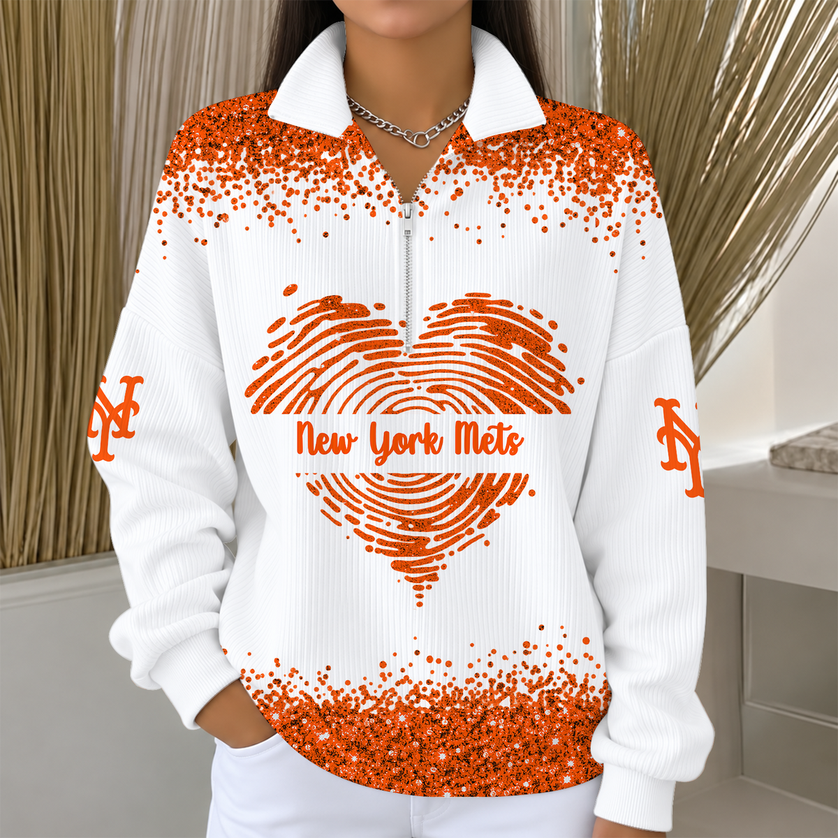 [HOMERUN DEAL] NEW CUSTOMIZED MLB17 NYM THE METS QUARTER ZIP RIBBED SWEATER