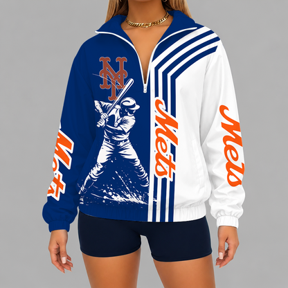 [HOMERUN DEAL] NEW CUSTOMIZED MLB17 NYM NEW YORK METS V-NECK ZIPPER SWEATSHIRT JACKET