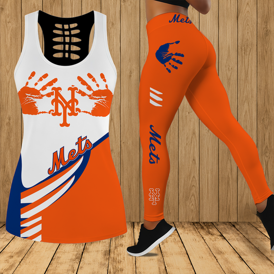 [HOMERUN DEAL] NEW CUSTOMIZED MLB17 NYM NEW YORK METS HOLLOW TANK TOP & LEGGINGS SET