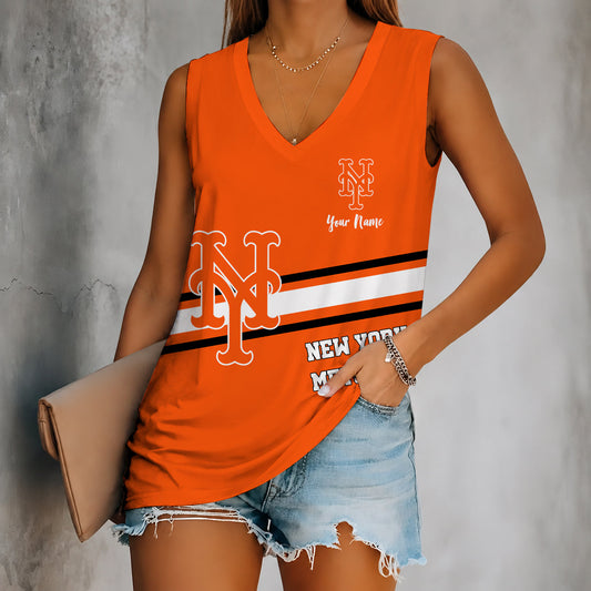 [HOMERUN DEAL] NEW CUSTOMIZED MLB17 NYM NEW YORK METS WOMEN'S V-NECK TANK TOP