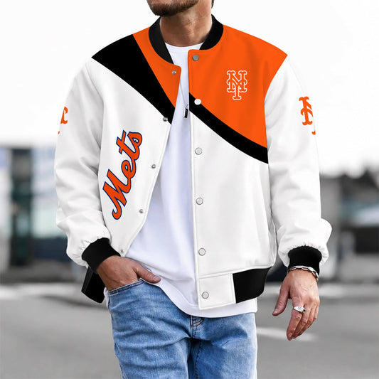 [HOMERUN DEAL] NEW CUSTOMIZED MLB17 NYM NEW YORK METS SATIN VARSITY & BASEBALL JACKET