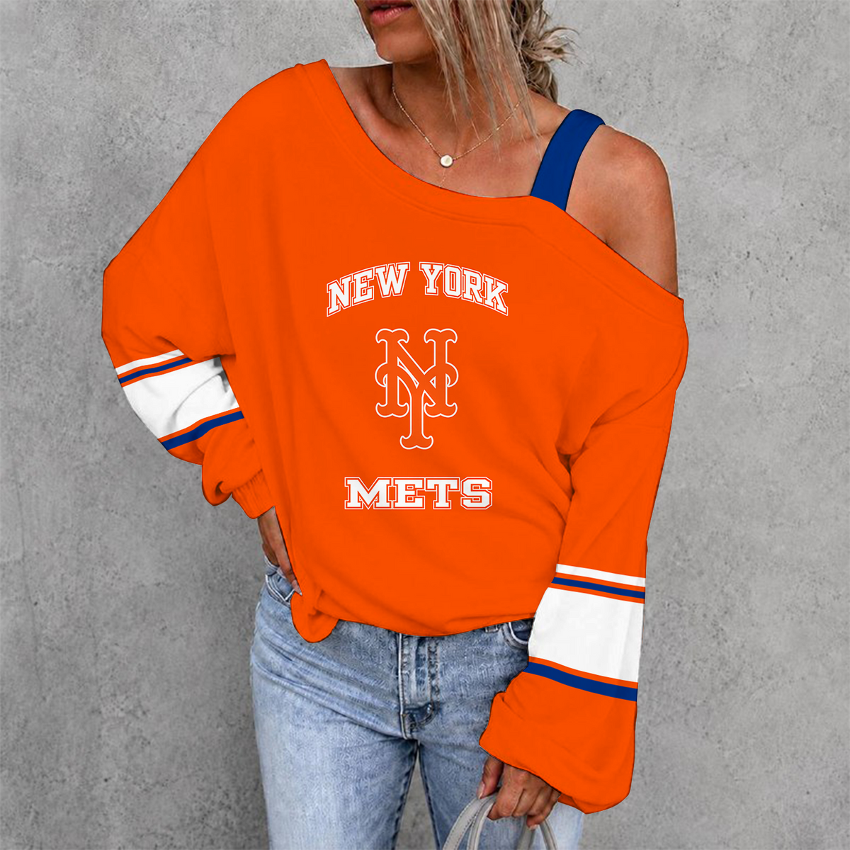 [HOMERUN DEAL] NEW CUSTOMIZED MLB17 NYM NEW YORK METS WOMEN'S OFF-SHOULDER LONG SLEEVE SHIRT