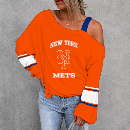 [HOMERUN DEAL] NEW CUSTOMIZED MLB17 NYM NEW YORK METS WOMEN'S OFF-SHOULDER LONG SLEEVE SHIRT