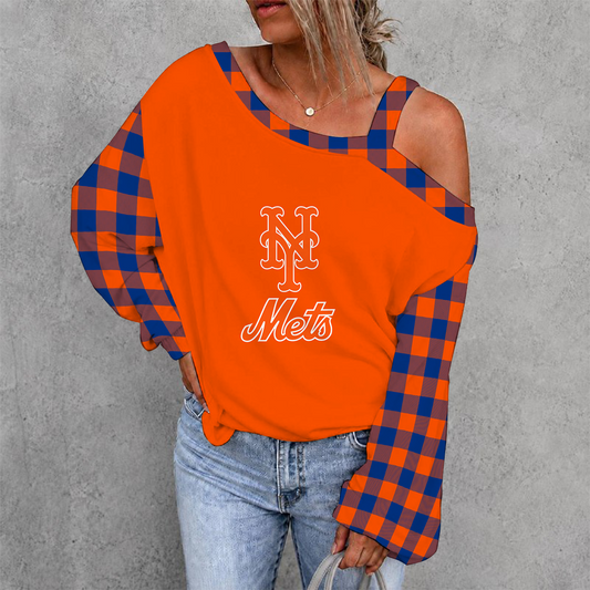 [HOMERUN DEAL] NEW CUSTOMIZED MLB17 NYM NEW YORK METS WOMEN'S OFF-SHOULDER LONG SLEEVE SHIRT