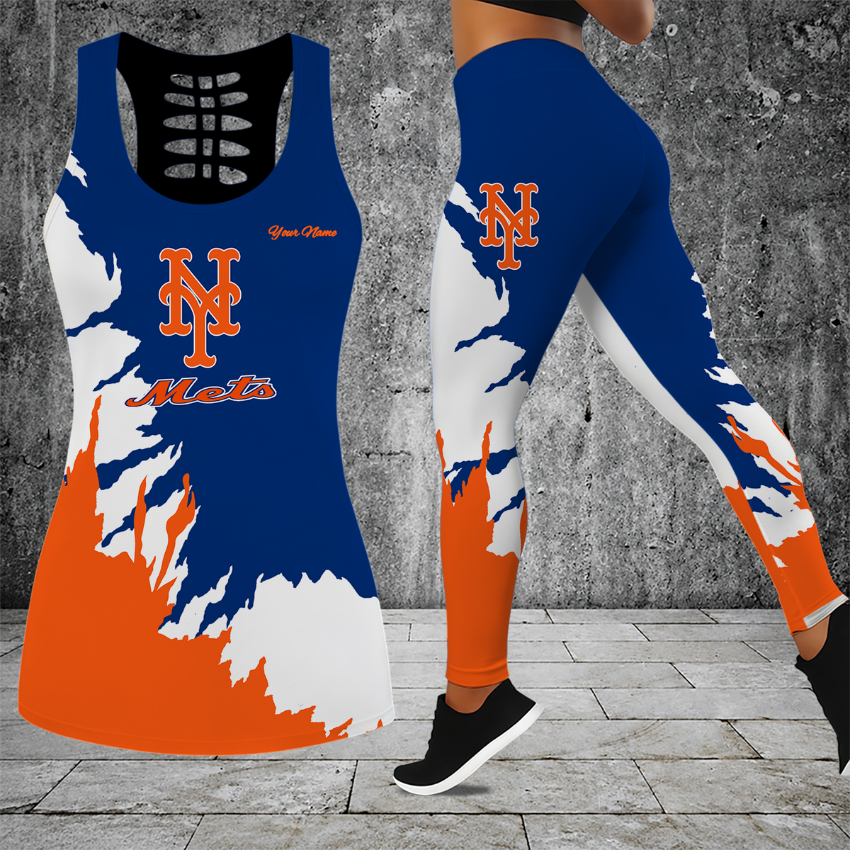 [HOMERUN DEAL] NEW CUSTOMIZED MLB17 NYM NEW YORK METS HOLLOW TANK TOP & LEGGINGS SET