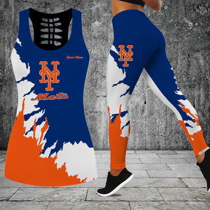 [HOMERUN DEAL] NEW CUSTOMIZED MLB17 NYM NEW YORK METS HOLLOW TANK TOP & LEGGINGS SET