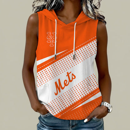 [HOMERUN DEAL] NEW CUSTOMIZED MLB17 NYM NEW YORK METS WOMEN'S SLEEVELESS HOODED POCKET TANK TOP