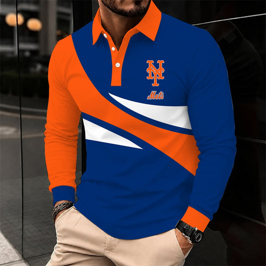 [HOMERUN DEAL] NEW CUSTOMIZED MLB17 NYM NEW YORK METS MEN'S LONG SLEEVE POLO