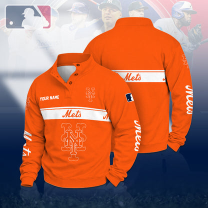 [HOMERUN DEAL] NEW CUSTOMIZED MLB17 NYM NEW YORK METS QUARTER-BUTTON SWEATSHIRT