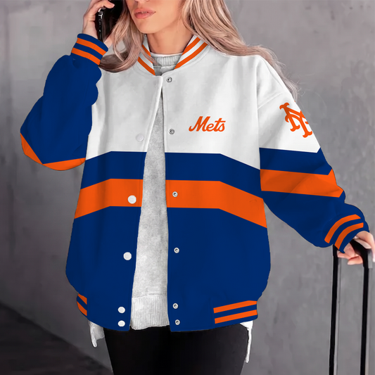 [HOMERUN DEAL] NEW CUSTOMIZED MLB17 NYM NEW YORK METS SATIN VARSITY & BASEBALL JACKET