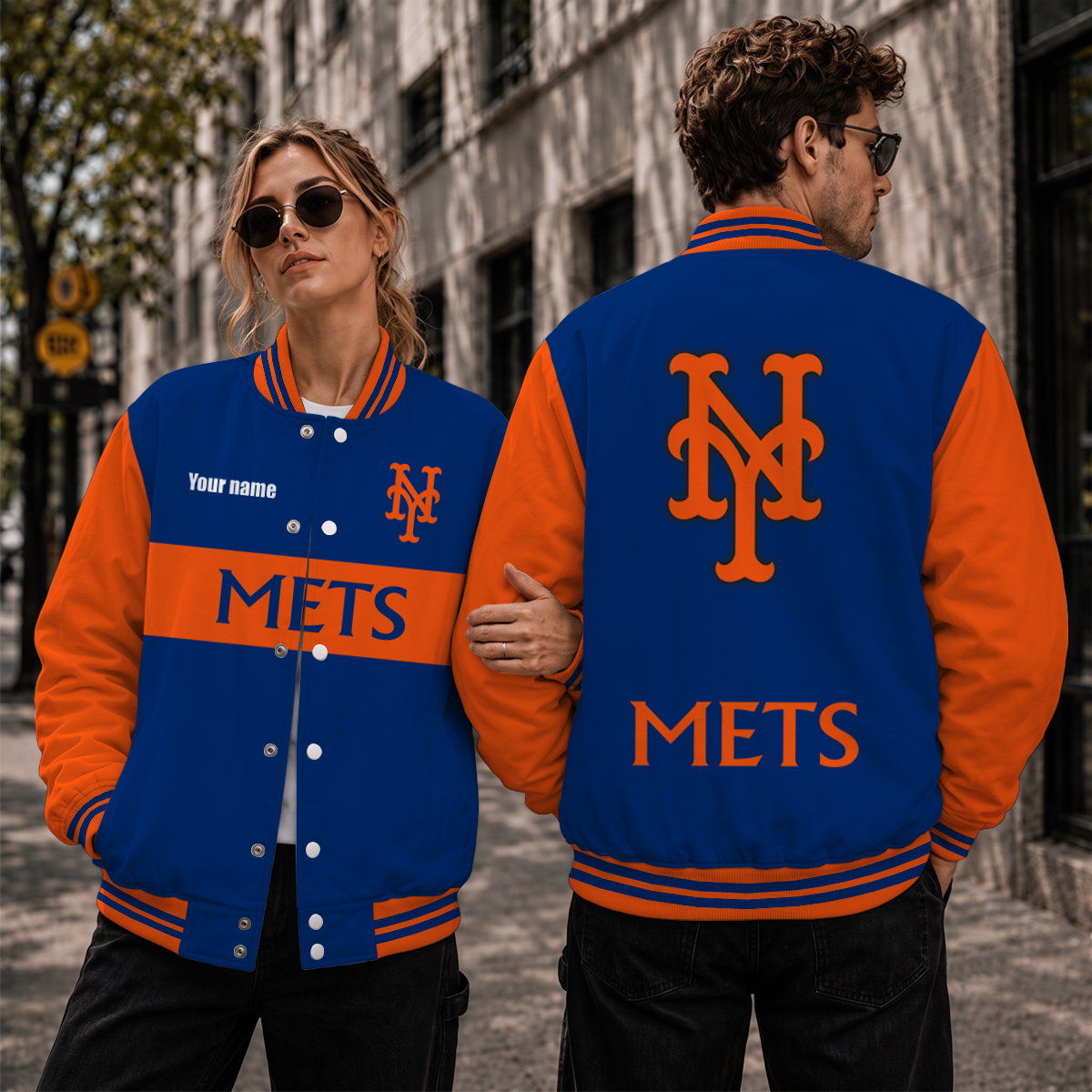 [HOMERUN DEAL] NEW CUSTOMIZED MLB17 NYM NEW YORK METS SATIN VARSITY & BASEBALL JACKET