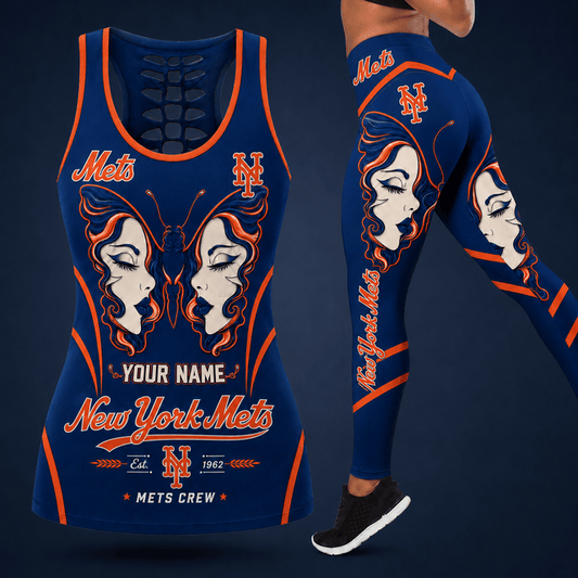 [HOMERUN DEAL] NEW CUSTOMIZED MLB17 NYM NEW YORK METS HOLLOW TANK TOP & LEGGINGS SET