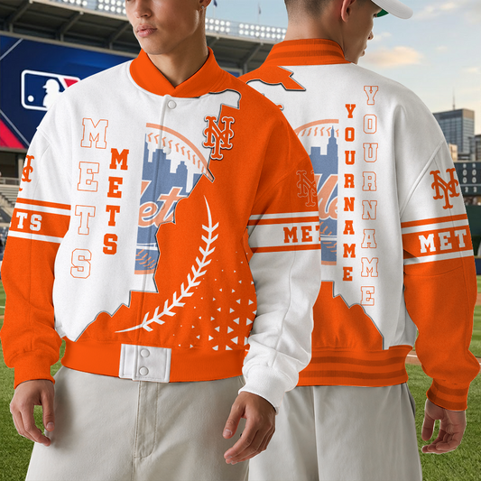 [HOMERUN DEAL] NEW CUSTOMIZED MLB17 NYM NEW YORK METS SATIN VARSITY & BASEBALL JACKET