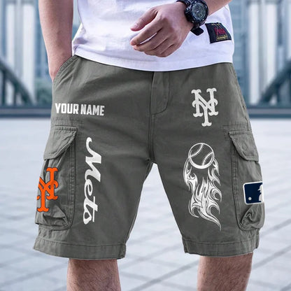 [HOMERUN DEAL] NEW CUSTOMIZED MLB17 NYM NEW YORK METS MEN'S CARGO SHORTS