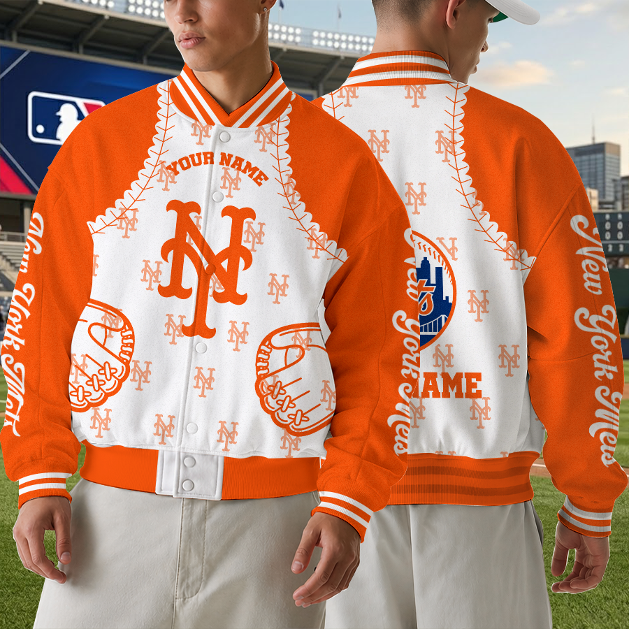 [HOMERUN DEAL] NEW CUSTOMIZED MLB17 NYM NEW YORK METS SATIN VARSITY & BASEBALL JACKET